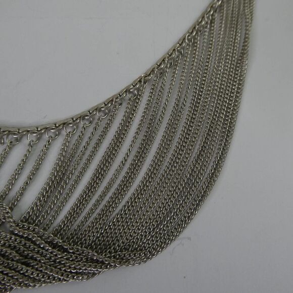 Sterling Silver Layered Chain Statement Bib Necklace 925 Vintage 23.9 Grams - Picture 5 of 10